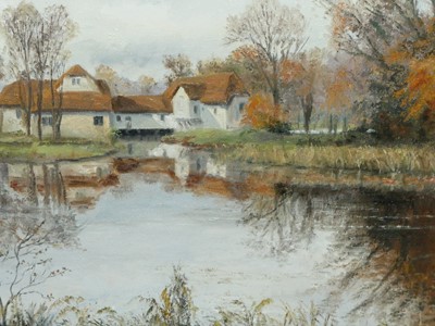 Lot 1033 - P Kilner - The Watermill, oil on canvas,...