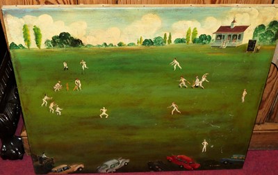 Lot 1050 - RE Hands - The Cricket Match, oil on canvas,...