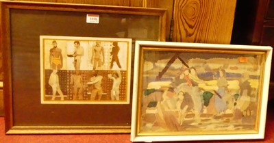 Lot 1058 - Contemporary school - male nudes, gouache,...