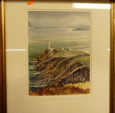 Lot 1066 - Michael Giles - Coastal scene with lighthouse,...