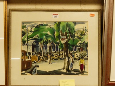 Lot 1068 - Hubert Buel (1915-1984) - Street scene,...