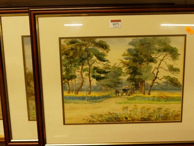 Lot 1073 - M Parker - Horse and cart in a wooded...