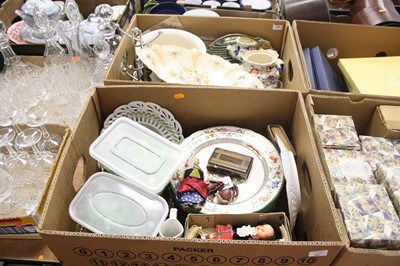 Lot 689 - Two boxes of glassware, ceramics and other...