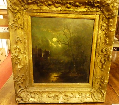 Lot 1114 - After Atkinson Grimshaw - Blue lit river scene,...