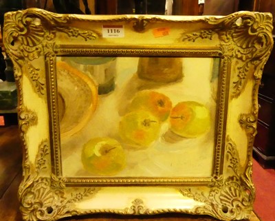 Lot 1116 - FM Brock - still life with apples, oil on...