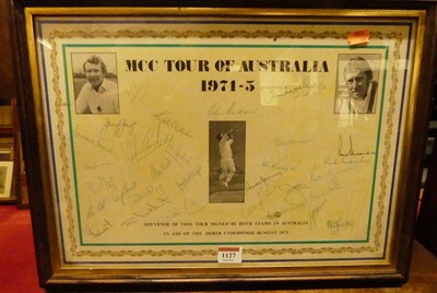 Lot 1127 - MCC Tour of Australia 1974/5, signed flysheet...