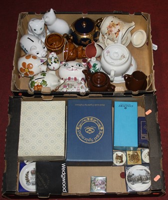 Lot 712 - Two boxes of ceramics, to include novelty...