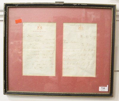 Lot 735 - Queen Mary of Teck, two handwritten notes on...