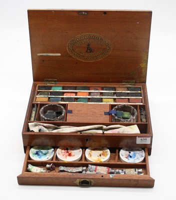 Lot 635 - An early 20th century artists box, the hinged...