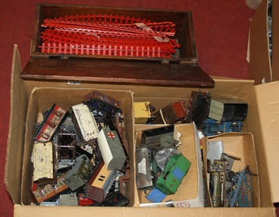 Lot 767 - Two boxes of 0 gauge, tin plate, model railway,...