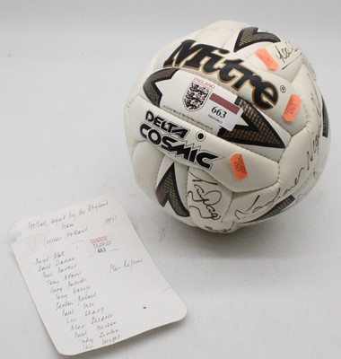 Lot 663 - A Mitre Delta Cosmic leather football signed...