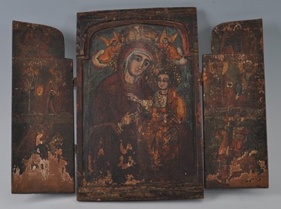 Lot 2296 - A 19th century Greek icon of triptych form,...