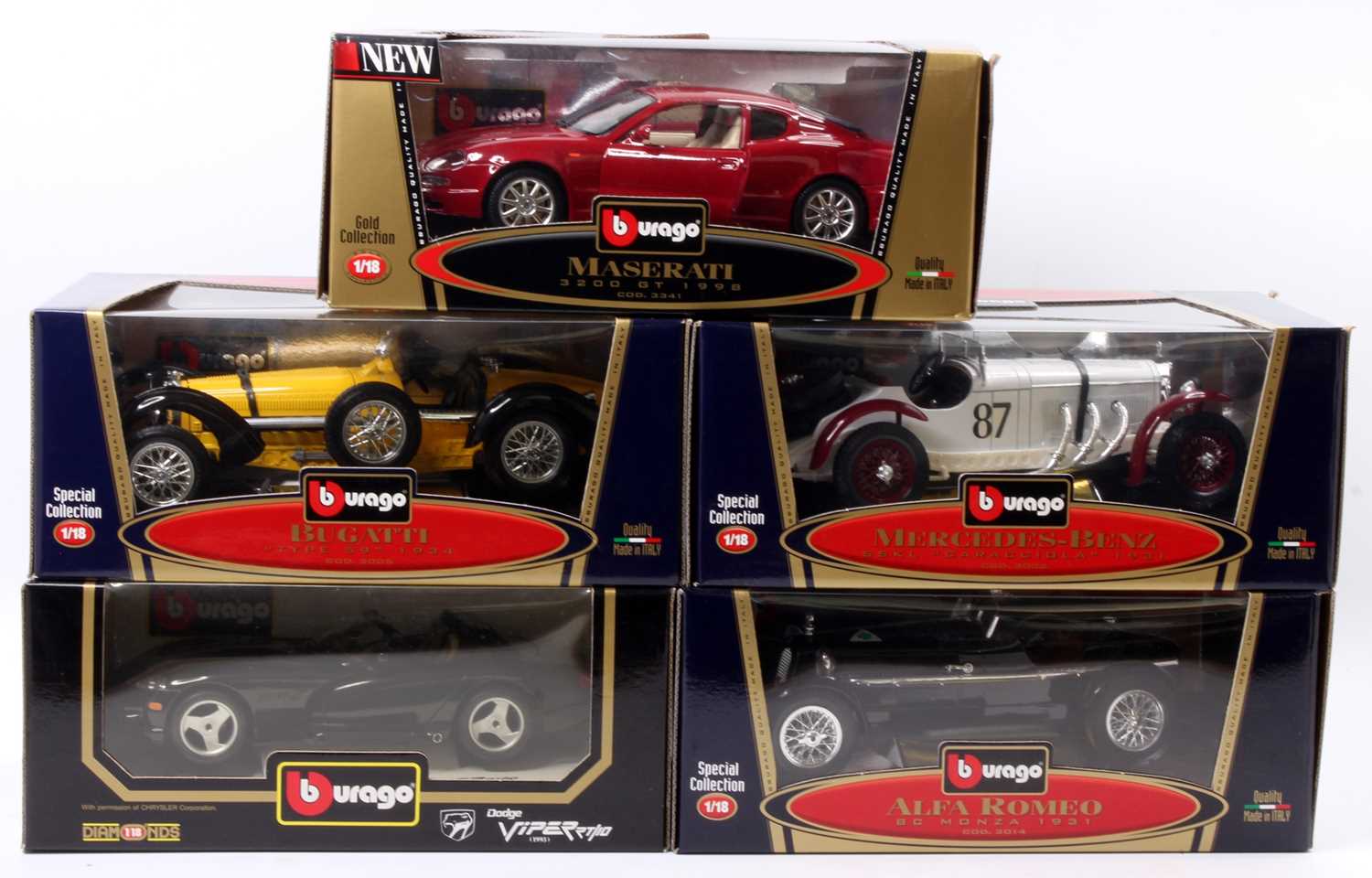 Lot 873 - Burago 1/18th scale diecast group of 5 to...