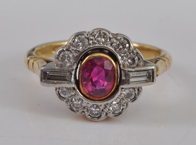 Lot 2504 - A yellow and white metal, ruby and diamond...