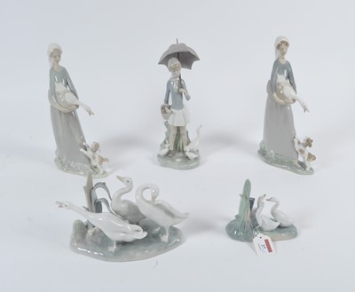 Lot 37 - A Lladro porcelain model of geese; together...