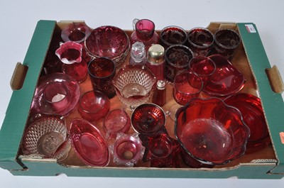Lot 64 - A box of Victorian and later cranberry glassware