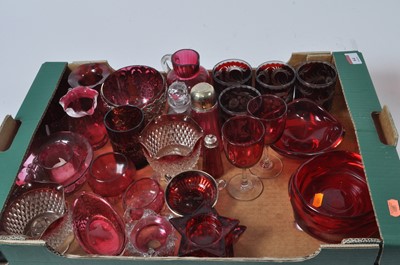 Lot 64 - A box of Victorian and later cranberry glassware