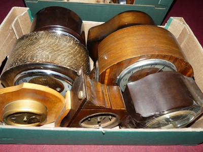 Lot 183 - Two boxes of early 20th century mantel clocks