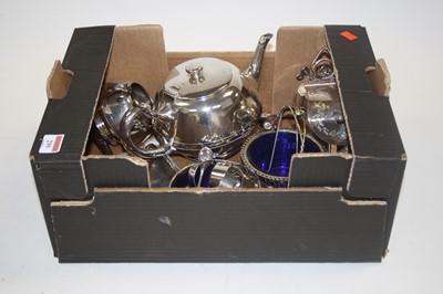 Lot 299 - A box of mixed silver plated wares, to include...