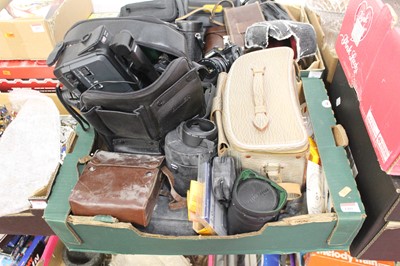 Lot 680 - Two boxes of assorted cameras and accessories...