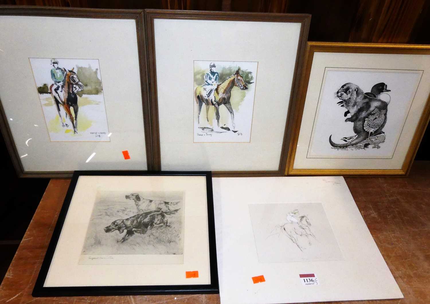 Lot 1136 - Jane Brewer - Otter study, ink drawing, signed...