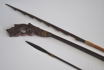 Lot 2387 - A fishing spear, having a barbed hardwood tip...