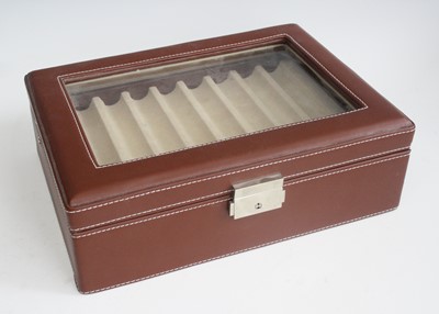 Lot 139 - A leather clad two-level fountain pen carry...