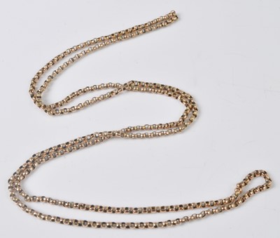 Lot 2235 - A yellow metal oval belcher link guard chain,...