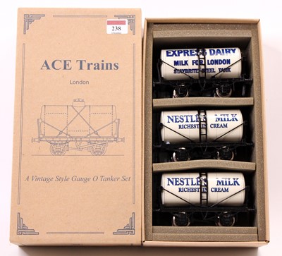 Lot 238 - ACE Trains set of three Milk Tank wagons – two...