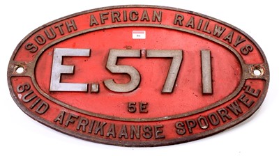 Lot 86 - A South African Railways original cast iron...