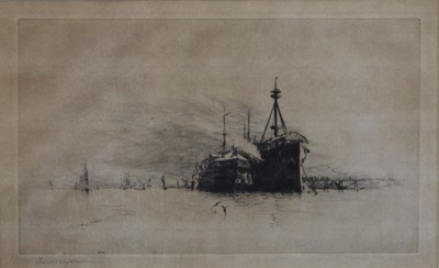 Lot 2553 - Harold Wyllie (1880-1973) - Steam ships at...