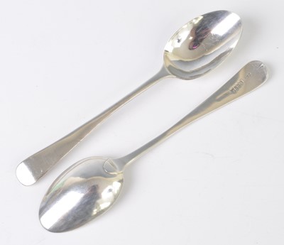 Lot 2145 - A pair of Georgian Irish silver dessert spoons,...