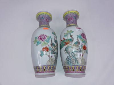 Lot 1 - A pair of Chinese export vases each of...