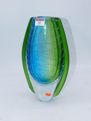 Lot 45 - A large green and blue tinted art glass vase...