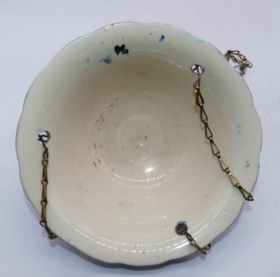 Lot 53 - A Victorian majolica glazed hanging bowl on...