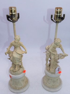 Lot 61 - A pair of spelter and later cream painted...