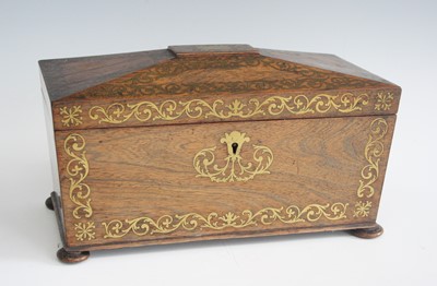 Lot 2323 - A Regency rosewood and brass inlaid tea...