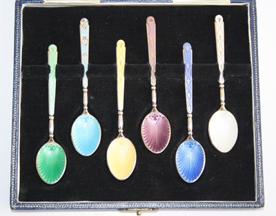 Lot 180 - A set of six 1960s cased silver and enamel...