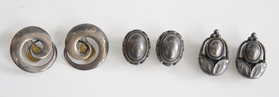 Lot 212 - Three pairs of Georg Jensen sterling silver...