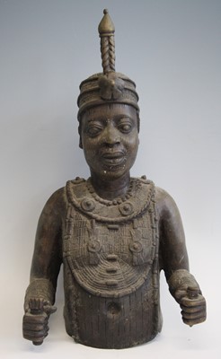 Lot 2389 - A large West African copper alloy bust of an...