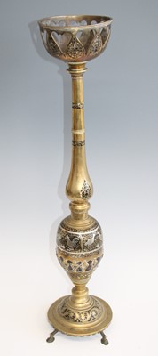 Lot 178 - A large cast brass oil lamp stand, having a...
