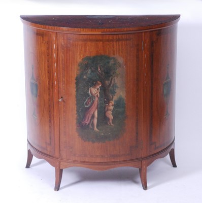 Lot 2631 - A late Victorian painted satinwood demi-lune...