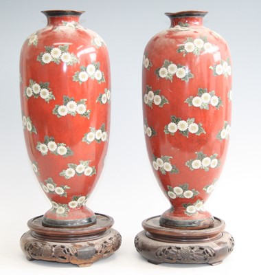 Lot 2468 - A pair of large Japanese cloisonné vases, each...