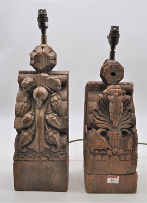 Lot 14 - Two Indonesian carved teak corbels, later...