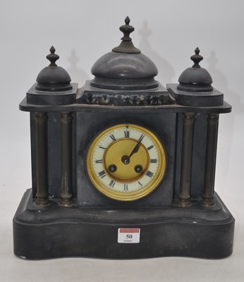 Lot 50 - A Victorian black slate 8-day mantel clock, of...