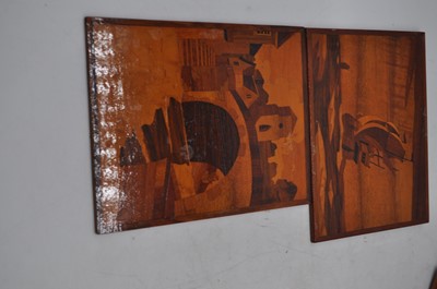 Lot 66 - A collection of inlaid wooden panels together...
