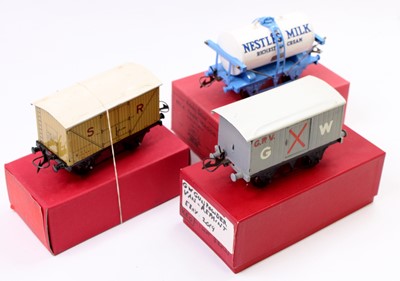 Lot 190 - Three repro/repainted Hornby 4-wheeled wagons:...