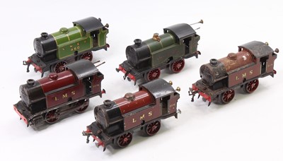 Lot 210 - Five Hornby clockwork 0-4-0 tank locos, 3 x...
