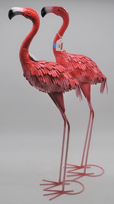 Lot 108 - A pair of modern metal models of flamingoes,...