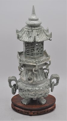 Lot 112 - A jadeite sensor, in the form of a pagoda,...